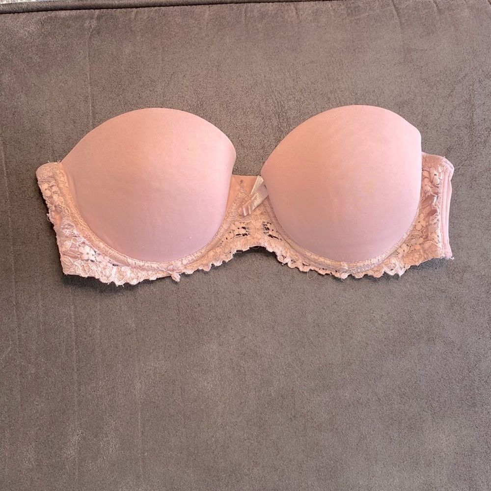 Flirtitude Pink Strapless Multi-Way Push-up Bra with Lace Trim
